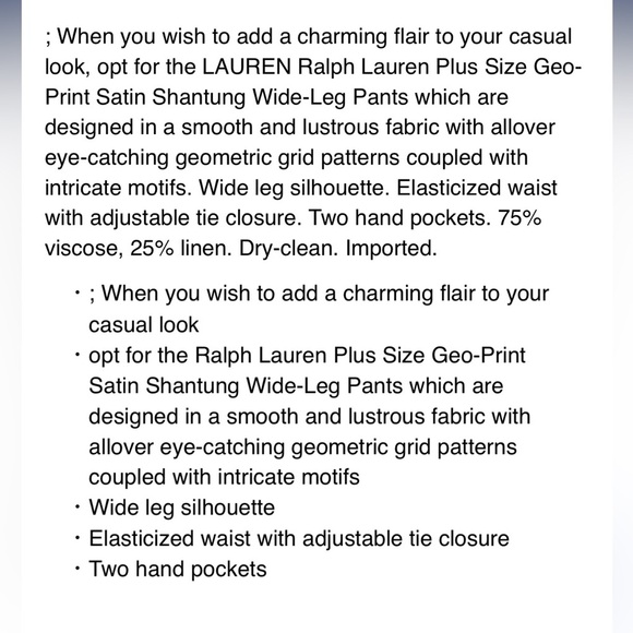 Lauren Ralph Lauren Womens Pink Geometric Satin Shantung Wide-Leg Pant Size 2X - Picture 13 of 13